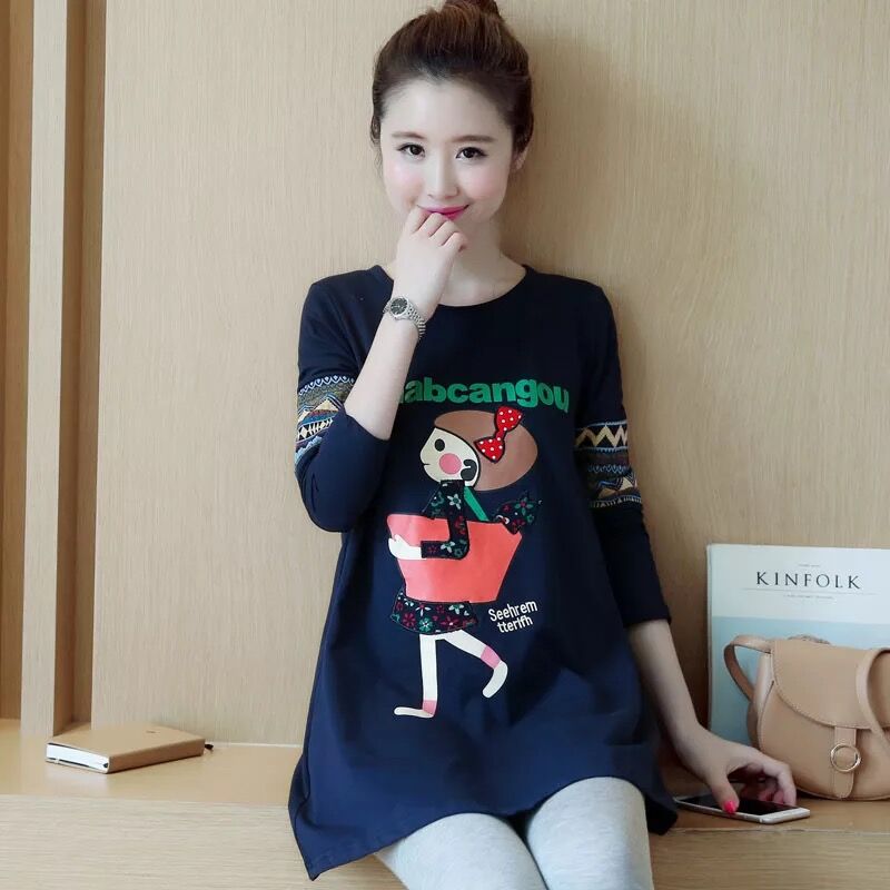 Pregnant Woman Spring Clothing Suit Fashion style 2021 new pure cotton spring blouses Long sleeves T-shirt Spring and autumn net red ocean dress