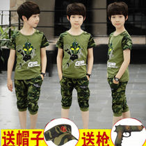 Childrens camouflage uniforms boys cotton summer clothes 2019 new boys foreign style set small and large children handsome two-piece set