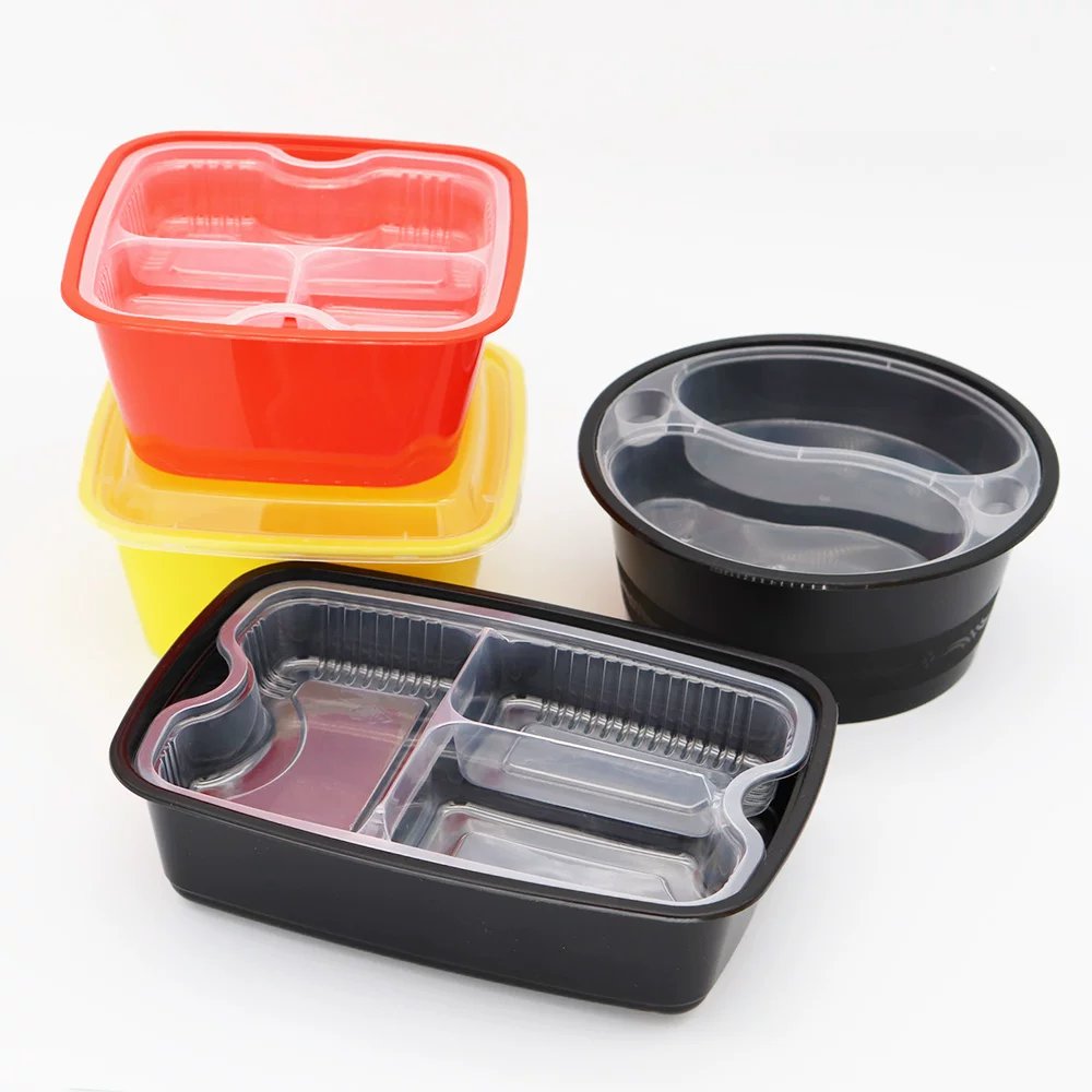 American round rectangular double-layer packaging box Disposable fast food box delivery bento box with lid meal separation