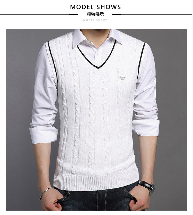 Chimanian vest nam cổ chữ V không tay áo len mùa thu đông bộ vest nam trẻ trung