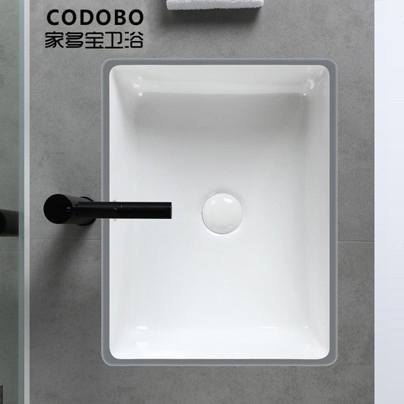 Light luxury flat bottom counterbed under the basin square ceramic washbasin embedded hand basin home washbasin single basin pool bathroom