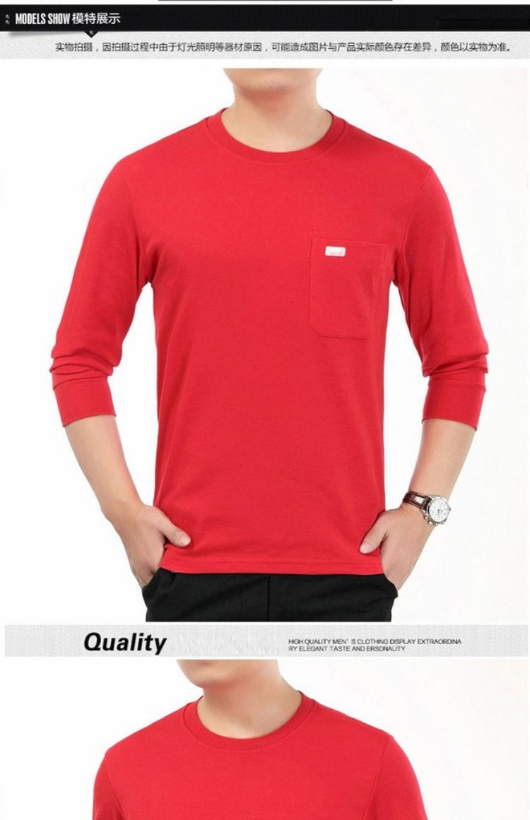 Mùa thu nam trung niên màu rắn dài tay áo thun cổ tròn bố già ông già cỡ lớn mảnh áo thun cotton đáy áo áo polo nam