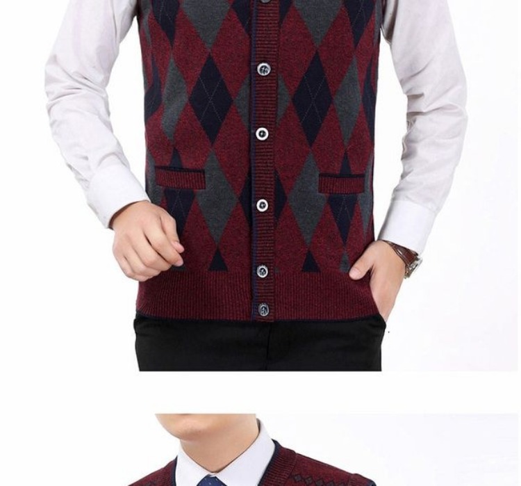 Bố tải áo len đan áo len nam trung niên lỏng lẻo ông già không tay áo vest cổ chữ V áo khoác nam giả vest