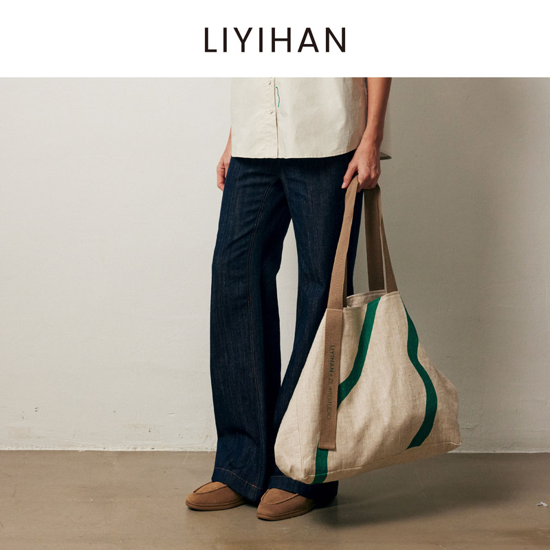 Liyihan Zhou Li Co-Branded 2026 New Women's Ramie Cotton Art Tote Bag Large Capacity Shoulder Bag