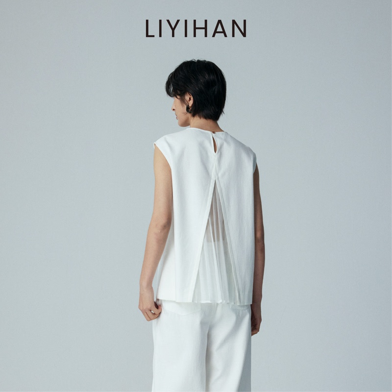 Liyihan 2026 Summer New Women's Slimming Tank Top White Straight Sleeveless Silk Patchwork Niche Shirt