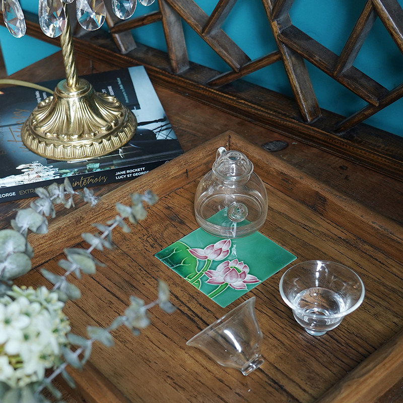 Canon's retro style Old Yyu wood Chinese porcelain plate painting Living room Home Depan tea tray Home Decorative Pendulum with light and luxurious