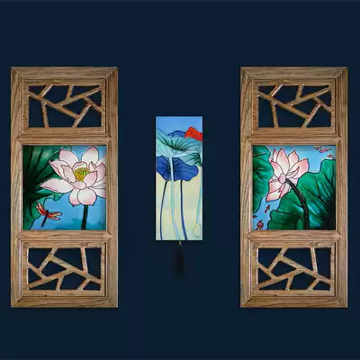 Jia women's hand-painted porcelain plate painting porch study living room decoration painting double Chinese hanging painting background wall mural Lotus