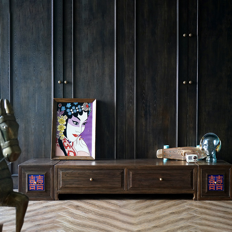 Jia women's solid wood tonality retro living room new Chinese style coffee table combination TV cabinet small apartment multifunctional storage cabinet