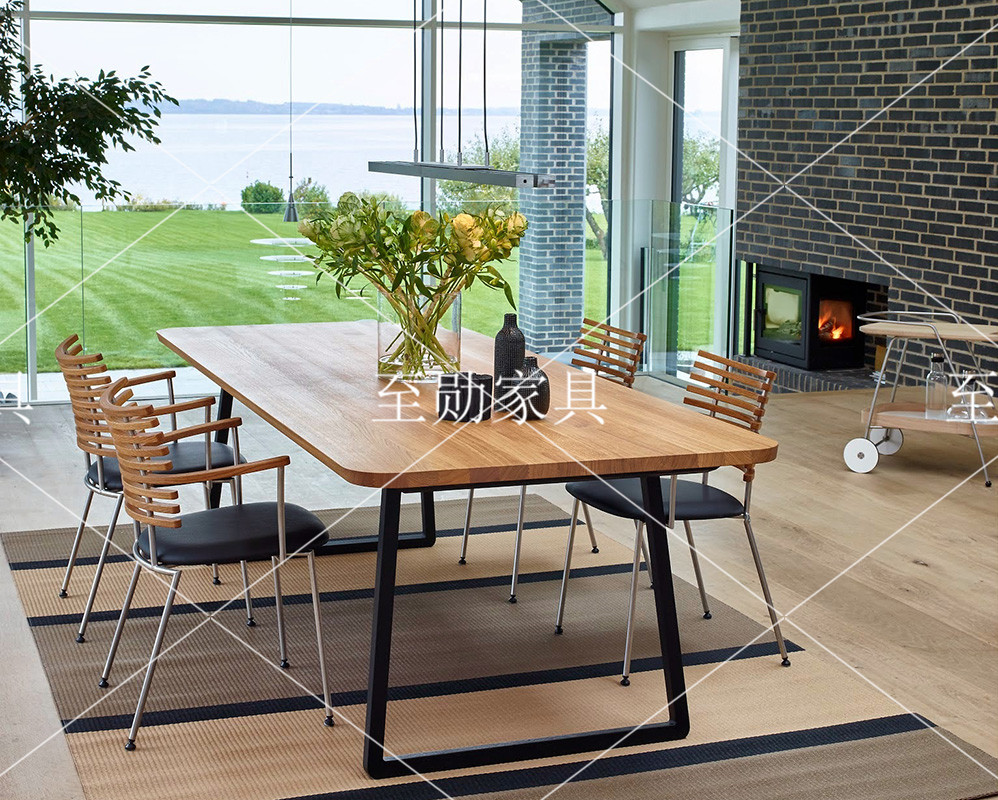 American creative dining table and chairs solid wood furniture log retro iron dining table conference table desk Nordic coffee table