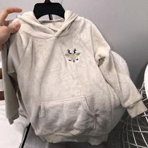 Infant Spring and Autumn new children female treasure hooded cute deer coral velvet thick base long sleeve pullover sweater