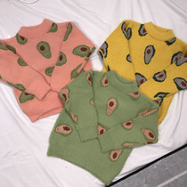 Autumn and winter new children female treasure Korean version of cute fruit tricolor half high collar bottom sea horse hair thick sweater