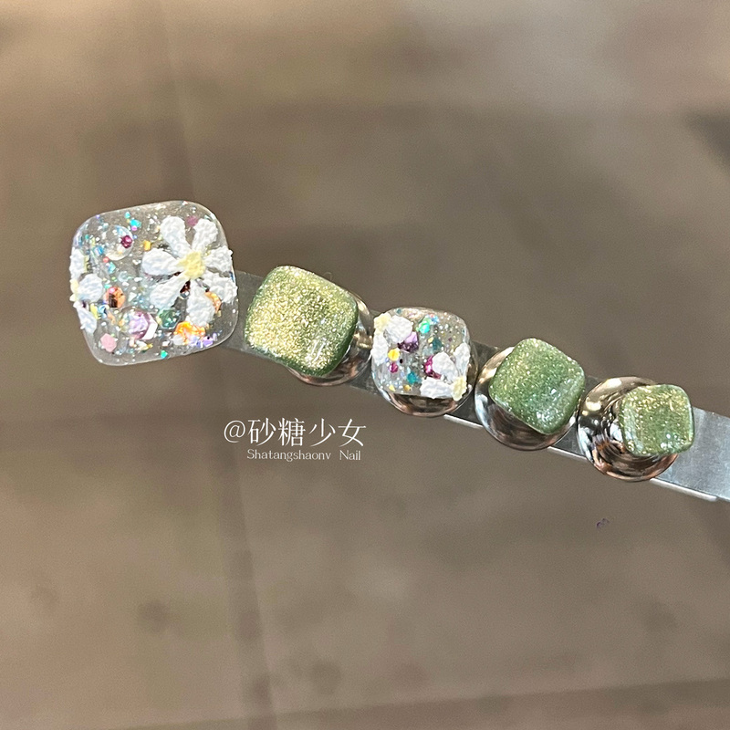 Green Cat-Eye Toenail Stickers 2026 New Style High-End Toenail Patches Pure Handmade Toenail Wearable Nail Art