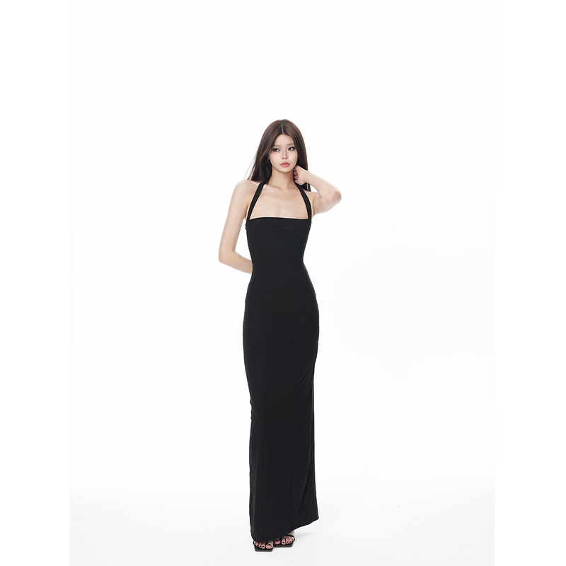 Olastmotyl 26Ss Summer Hot Girl Style Black Long Slit Halter Neck Sexy Tight Dress Olastmotyl 26Ss Summer Hot Girl Style Black Long Slit Halter Neck Sexy Tight Dress