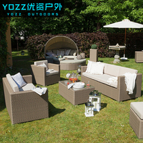 Outdoor leisure rattan sofa combination living room rattan chair Three outdoor villa courtyard imitation rattan sofa Teng woven furniture