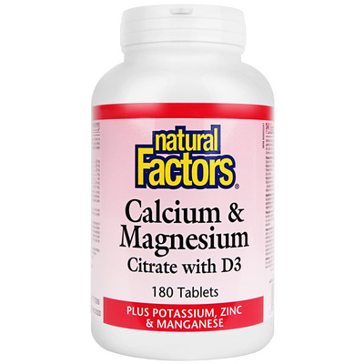 NaturalFactors有机柠檬酸钙镁3D片成人补充钙加拿大进口钙片