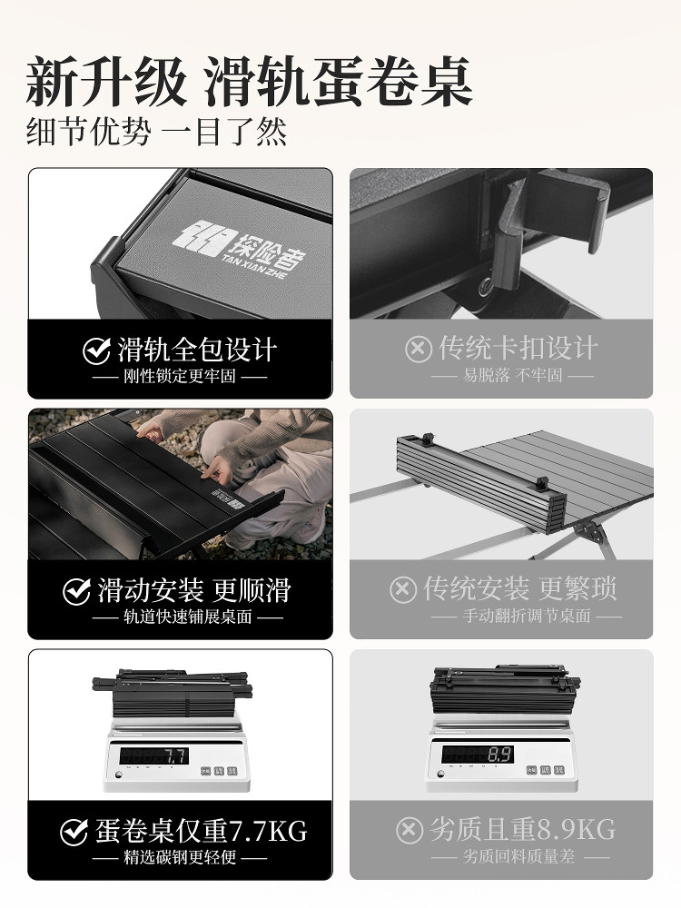 Explorer Slide-Out Egg Roll Table Camping Table and Chairs Portable Outdoor Folding Table and Chair Set Picnic Set