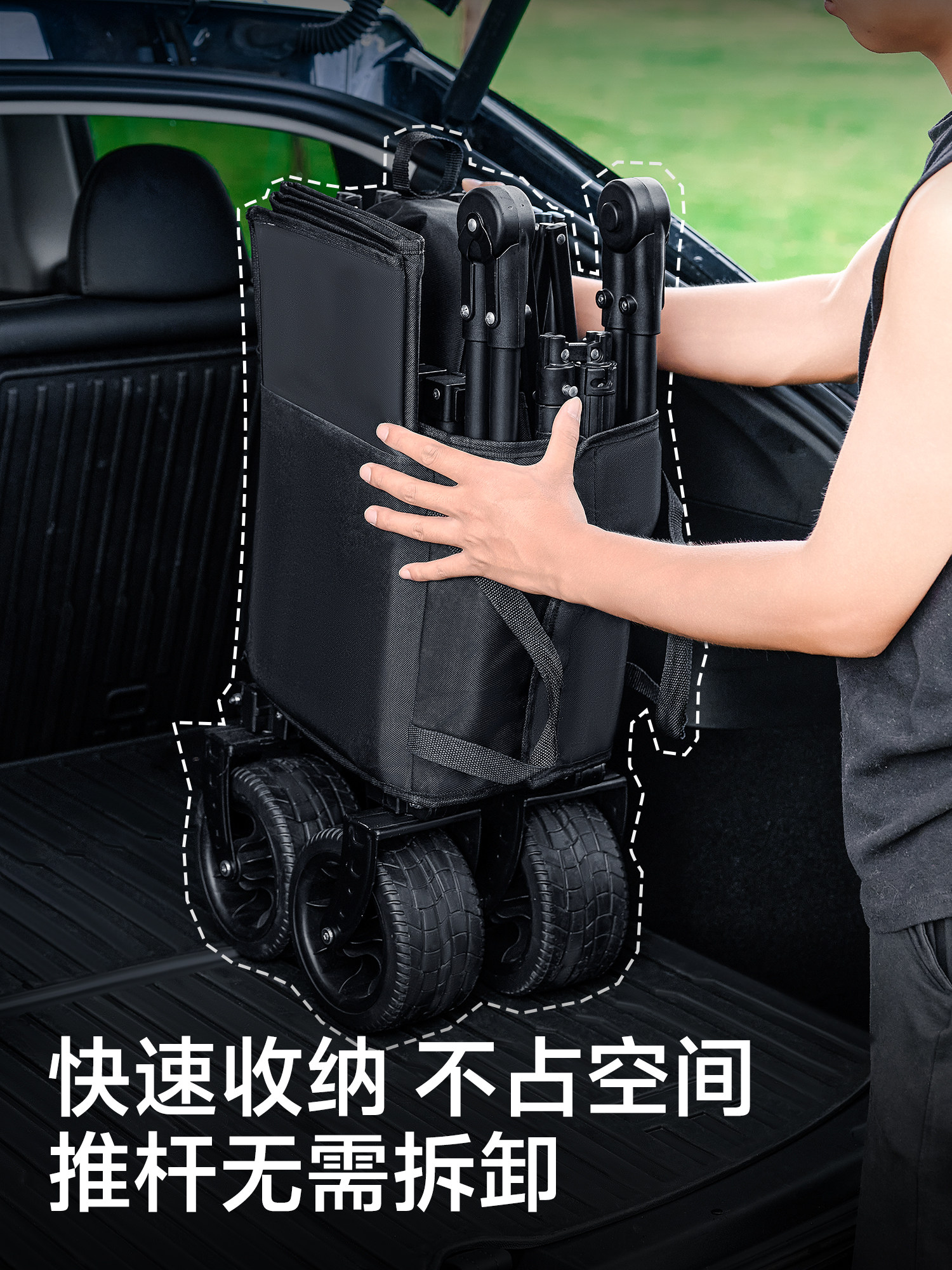 Explorer Camping Cart with Push Rod, Outdoor Foldable Children's Reclining Picnic Camping Sunshade Hand-Pushed Camp Trailer