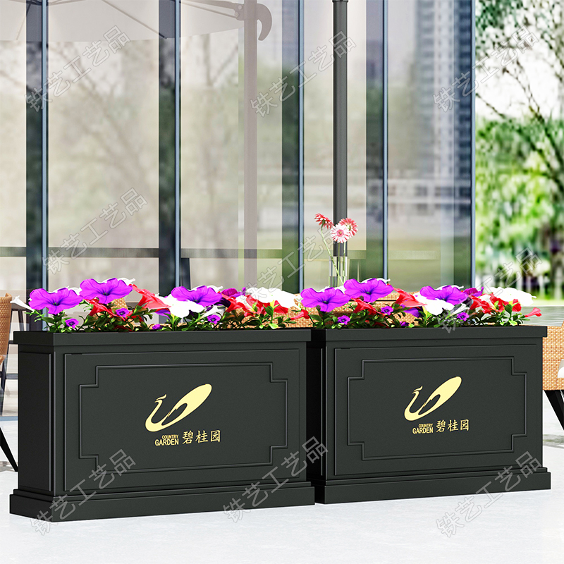 Outdoor simple flower box combination sample house display center flower bed iron flower trough garden flower stand outside milk tea shop cafe