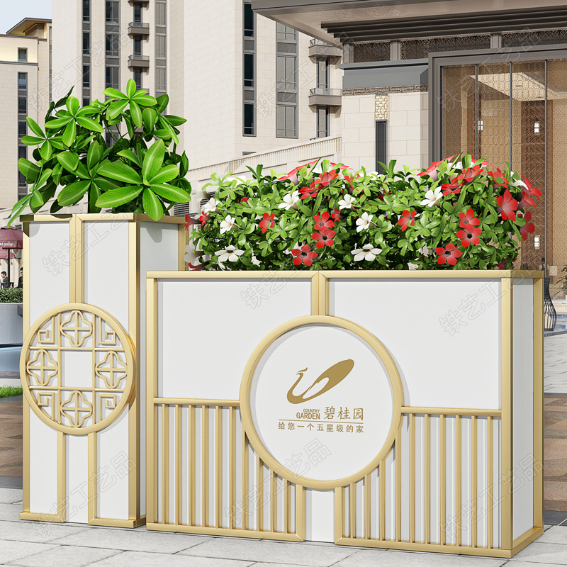 High-grade outdoor flower box sample house display center wrought iron flower trough square flower bed combination commercial street planting box can be customized logo