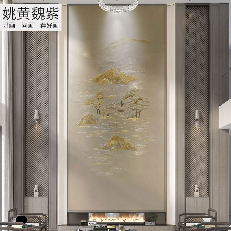 Duplex floor Picking Empty Super High Door Amplitude Vertical Solo Embroidered Background Wall Fabric Five Color Mountain Embroidery Mural Back Leaning to Jinshan-Taobao