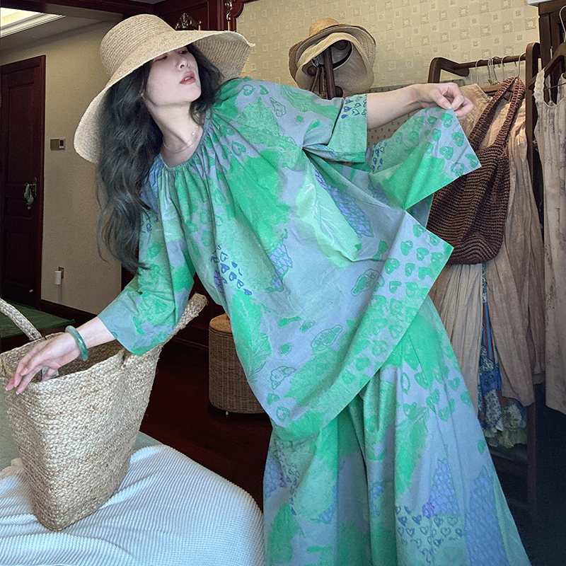 Damen Pure Cotton Pajamas for Women, Spring and Summer, Mid-Sleeve, Long Pants, Thin, High-End Feel, Casual Loungewear, Loose Skirt Pants for Summer Damen Pure Cotton Pajamas for Women, Spring and Summer, Mid-Sleeve, Long Pants, Thin, High-End Feel, Casual Loungewear, Loose Skirt Pants for Summer