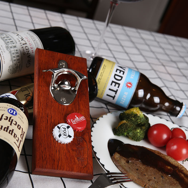 Mahogany pure solid wood opener magnetic suction refrigerator sticker bottle opener beer starter creative magnet wall-mounted wine bottle wrench