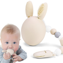 Food-grade teething stick for infants and young children - babys hand-proof silicone poachable teether rabbit egg with storage box