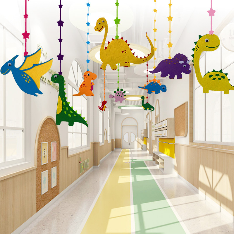 Kindergarten dinosaur theme ring creation ceiling decoration classroom corridor layout corridor hanging decoration playground aerial charm