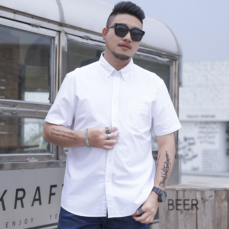 Large size white shirt cotton short-sleeved shirt men's plus fertilizer to increase long-sleeved business loose fat man spring and summer