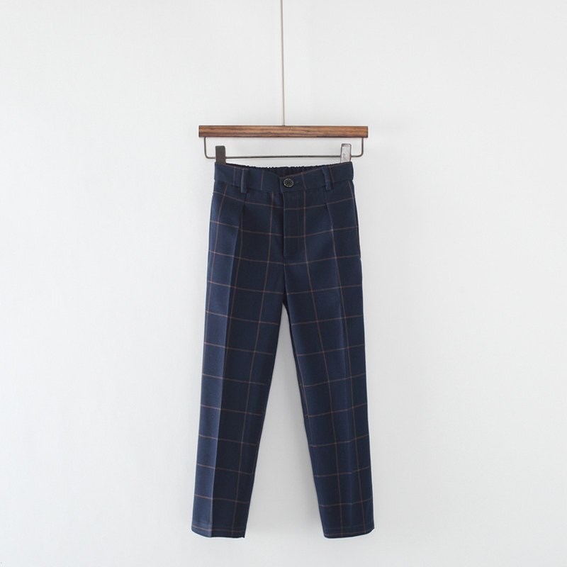 Children's trousers, boys' navy blue plaid slim trousers, big boys, students, performance trousers, school uniform, children's trousers performance clothing