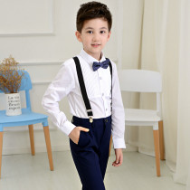 Childrens dress Flowers Boy white shirt strap trousers suit for big child piano show suit in school uniform