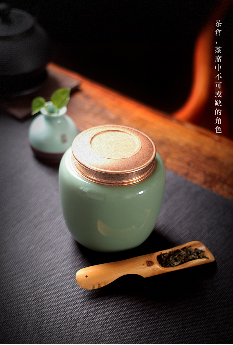 Large seal caddy fixings longquan celadon tea pu 'er portable household ceramic tea pot storage tanks