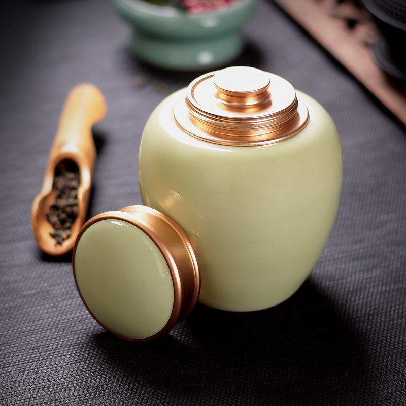Storage tanks of household ceramics pu 'er tea caddy fixings longquan celadon seal pot large tea POTS, POTS