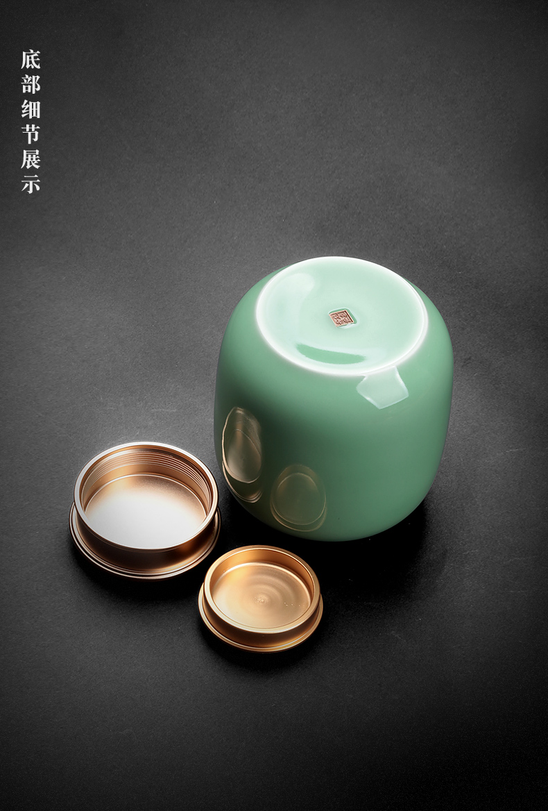 Tea pu 'er Tea as cans ceramic metal portable home longquan celadon porcelain jar sealing large Tea POTS