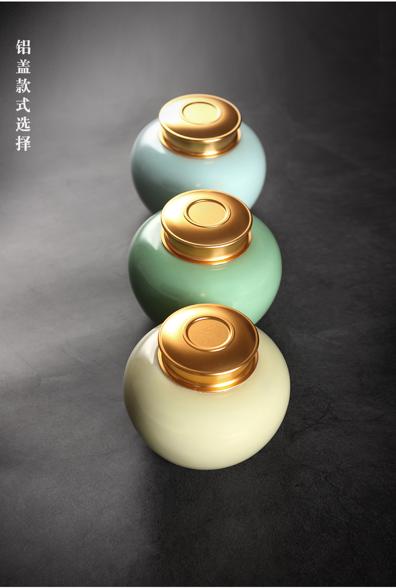 Tea accessories pu 'er Tea as cans ceramic metal household longquan celadon seal pot large caddy fixings POTS