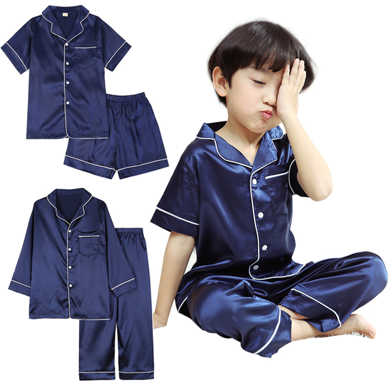 Children's Pajamas, Boys' Home Clothes Set, Summer Ice Silk Baby Boy Pajamas, Silk Girls' Pajamas, Family Matching Outfits