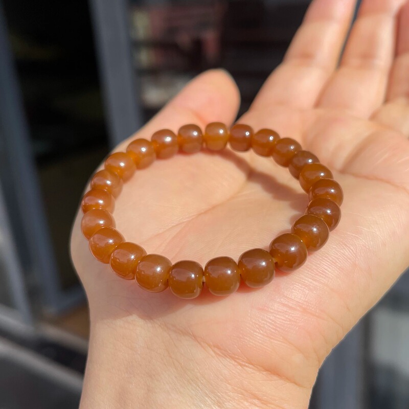 Xinjiang Hetian Jade Golden Sugar Red Beads 7/8/9/10/12/14/16mm Round Old Style Bead Bracelet Chain