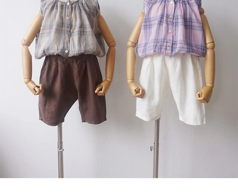 Áo sơ mi trẻ em nam và nữ gạc cotton không tay áo trẻ em retro lỏng áo mùa hè thoáng khí - Áo sơ mi quần áo bé gái