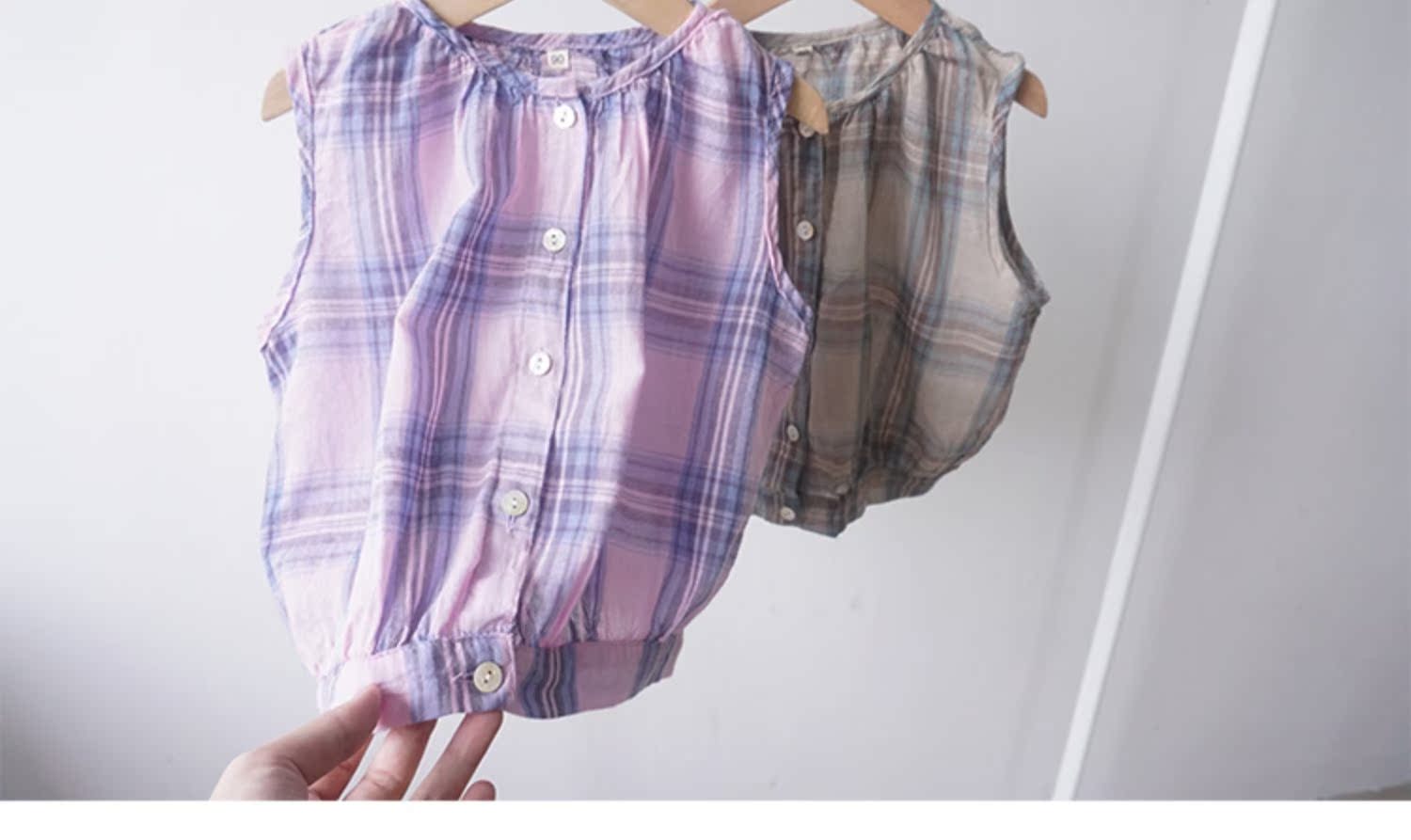 Áo sơ mi trẻ em nam và nữ gạc cotton không tay áo trẻ em retro lỏng áo mùa hè thoáng khí - Áo sơ mi áo sơ mi trẻ em