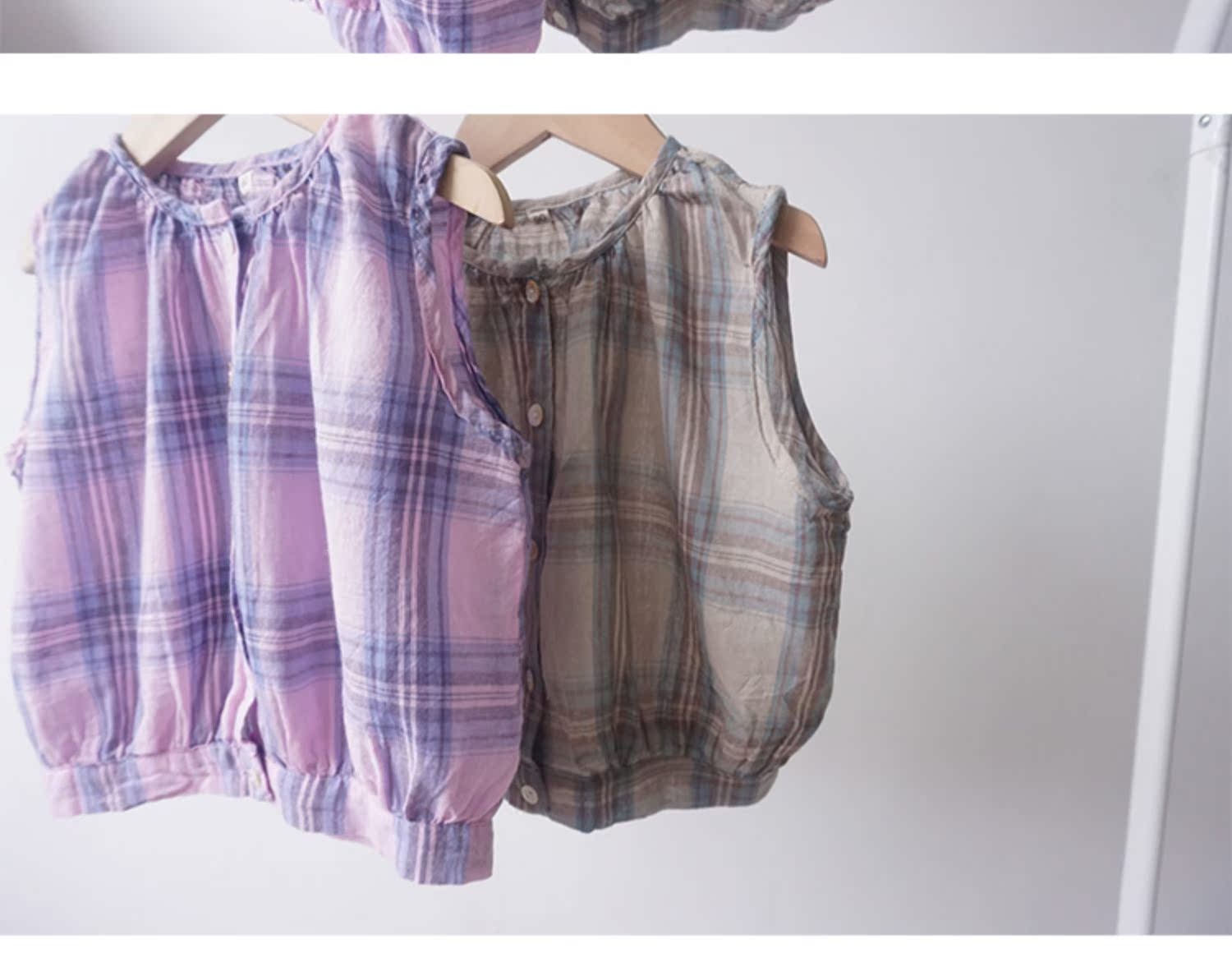 Áo sơ mi trẻ em nam và nữ gạc cotton không tay áo trẻ em retro lỏng áo mùa hè thoáng khí - Áo sơ mi áo sơ mi trẻ em