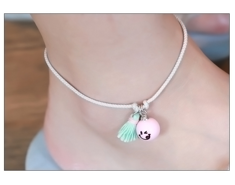 Hàn Quốc nhập khẩu trang sức chính hãng GRAIN de BEAUTE / AZNAVOUR mặt cười vòng chân tua rua ngọt ngào và đáng yêu lắc chân vàng pnj