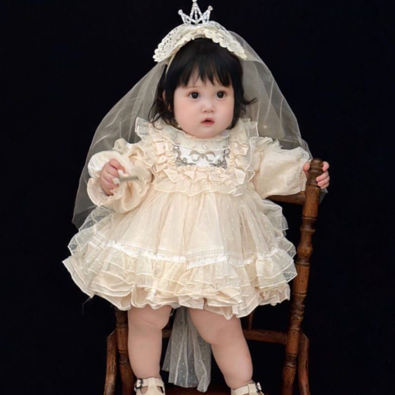 2026 Girl's 100-Day-Old Birthday Dress, Tutu Skirt, Lolita British Retro Style Birthday Dress, One-Year-Old Dress