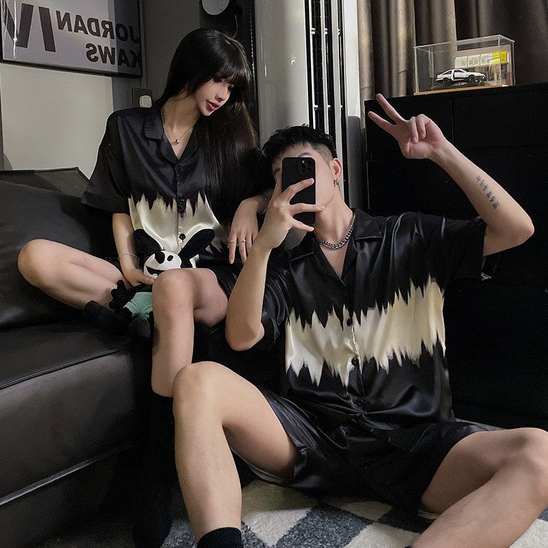 Couple's Pajamas for Women, Summer Cool Ice Silk Short-Sleeved Shorts, High-End Cardigan Loungewear, Men's Set That Can Be Worn Outside Couple's Pajamas for Women, Summer Cool Ice Silk Short-Sleeved Shorts, High-End Cardigan Loungewear, Men's Set That Can Be Worn Outside