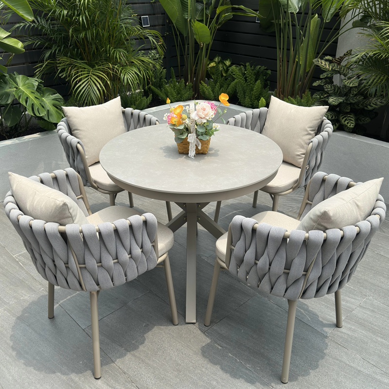 Simple Modern Slate Table and Webbing Chair Outdoor Courtyard Leisure Table and Chair Set Waterproof