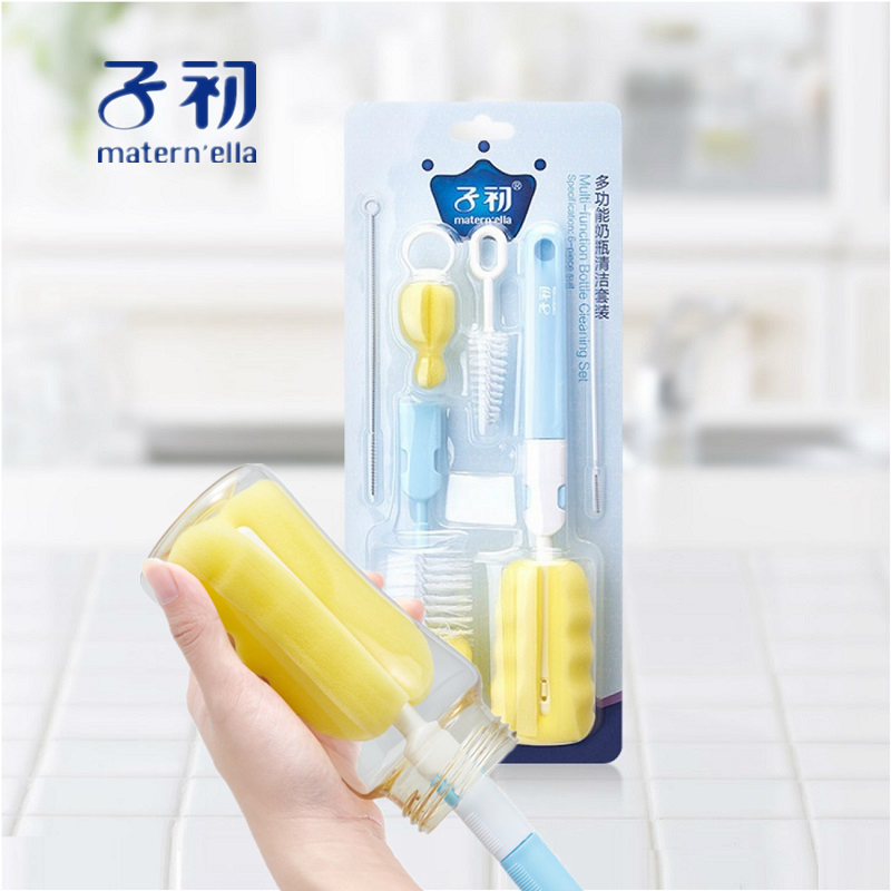 Sub-first cleaning bottle brush 6 pieces of edible grade PP material pacifier cleaning brush bouquets straw through sponge