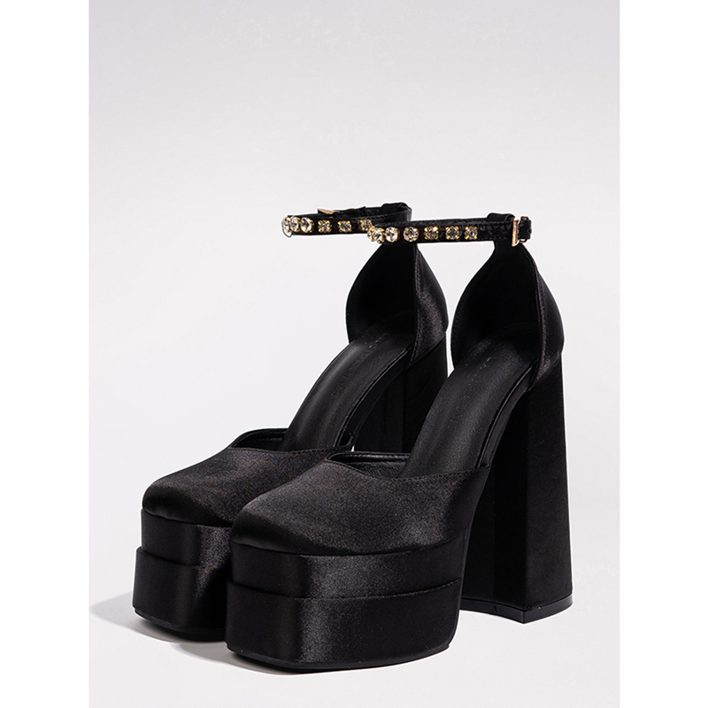 Lan Xiaoni~2025 New Waterproof Platform High-Heeled Shoes for Women with One-Strap Thick Sole, Rhinestone Chunky Heel, Black Mary Jane Shoes Lan Xiaoni~2025 New Waterproof Platform High-Heeled Shoes for Women with One-Strap Thick Sole, Rhinestone Chunky Heel, Black Mary Jane Shoes