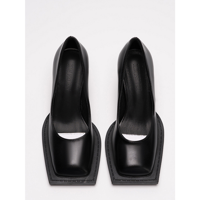 Mary Jane High Heels in the Same Style as Mei Ya, 2026 New Model, Square-Toed Leather Shoes, Duckbill Genuine Leather, Chunky Heel, Black Single Shoes for Women