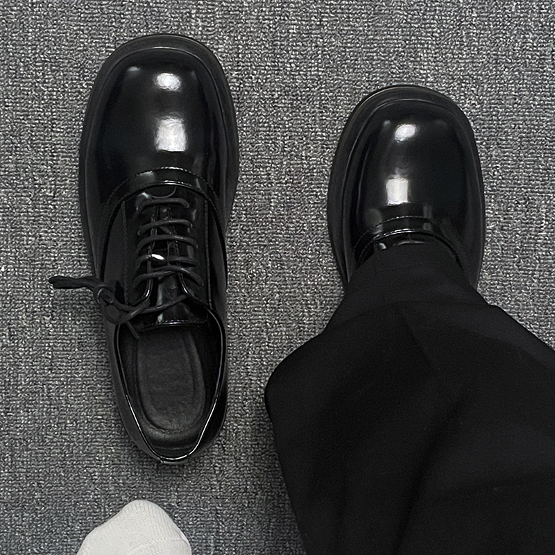 Derby Shoes for Men, British Casual Style, 7cm Thick Sole Height-Increasing Shoes, Patent Leather Glossy Black Business Commuting Square Toe Shoes Derby Shoes for Men, British Casual Style, 7cm Thick Sole Height-Increasing Shoes, Patent Leather Glossy Black Business Commuting Square Toe Shoes