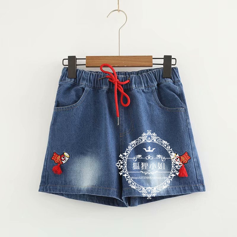 Lớn trẻ em mùa hè của phụ nữ jeans 12-15 tuổi sinh viên lỏng chặt chẽ eo quần short cô gái béo kích thước lớn mỏng quần nóng