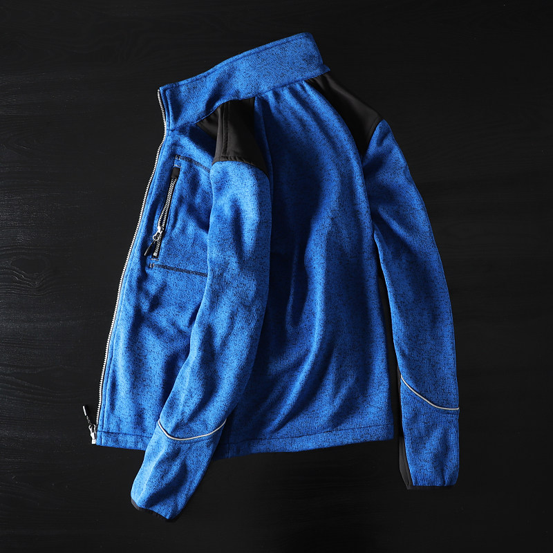 Foreign trade export tail single spring and autumn outdoor sports stand-up collar knitted jacket Original single cut standard cattle goods tide brand stitching jacket